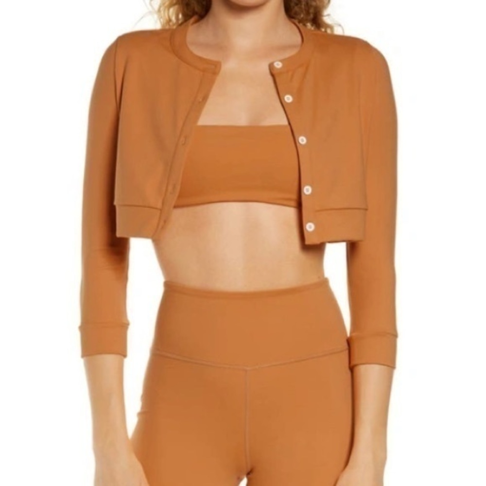 WEWOREWHAT 
Cropped Crewneck Cardigan In Gold
